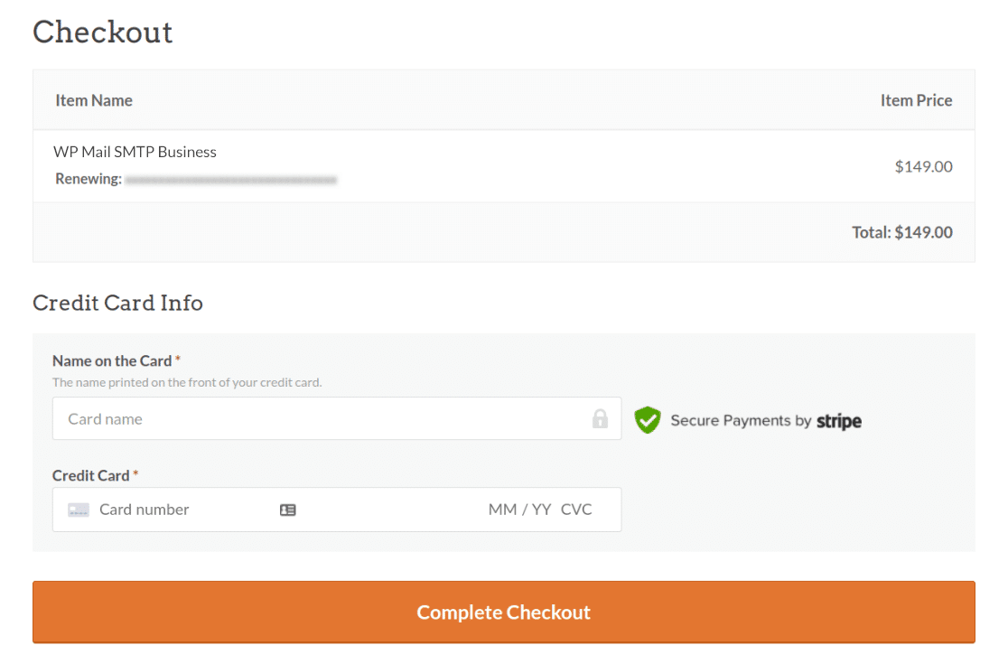 The WP Mail SMTP checkout page