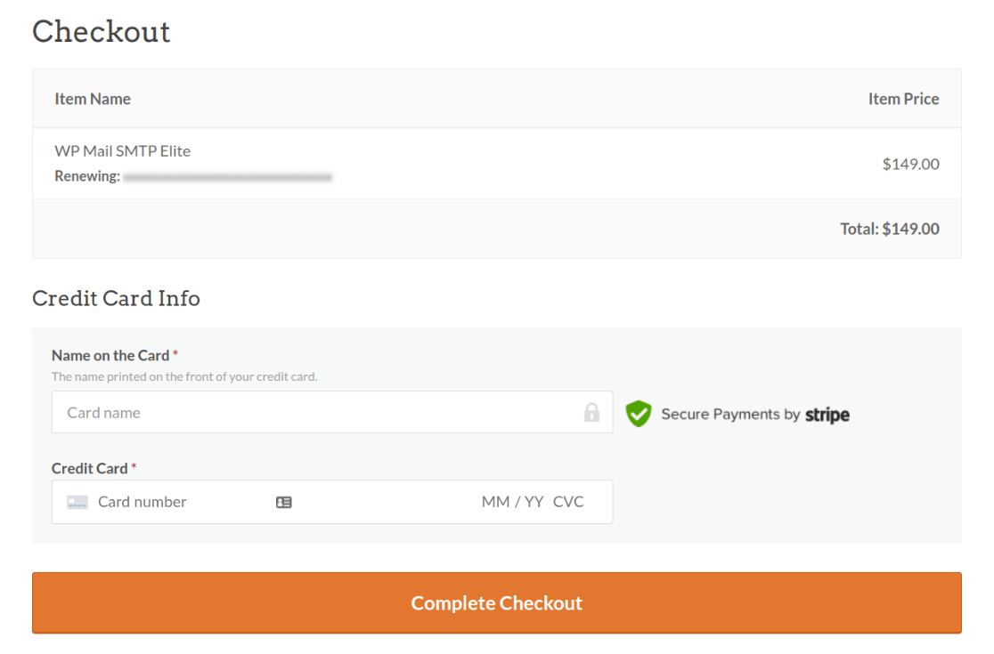 The WP Mail SMTP checkout page