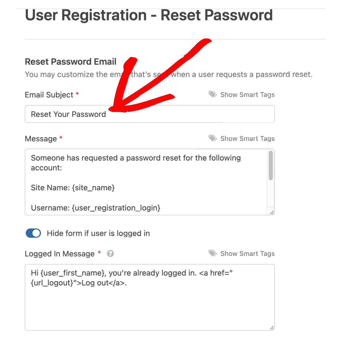 Password reset email subject line