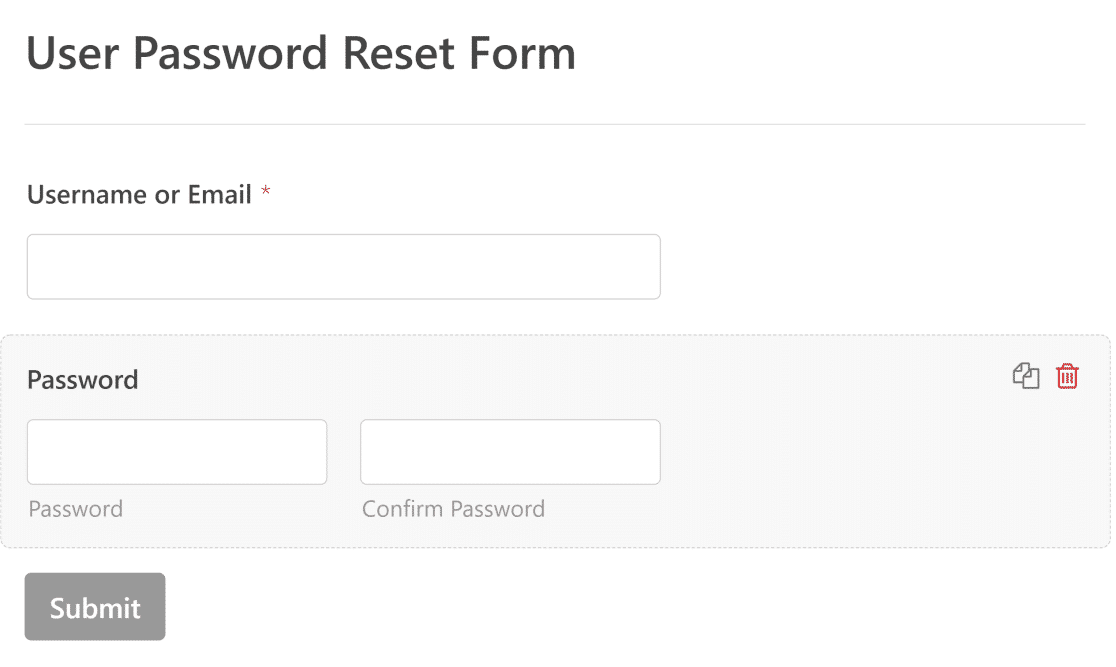 WPForms password reset form