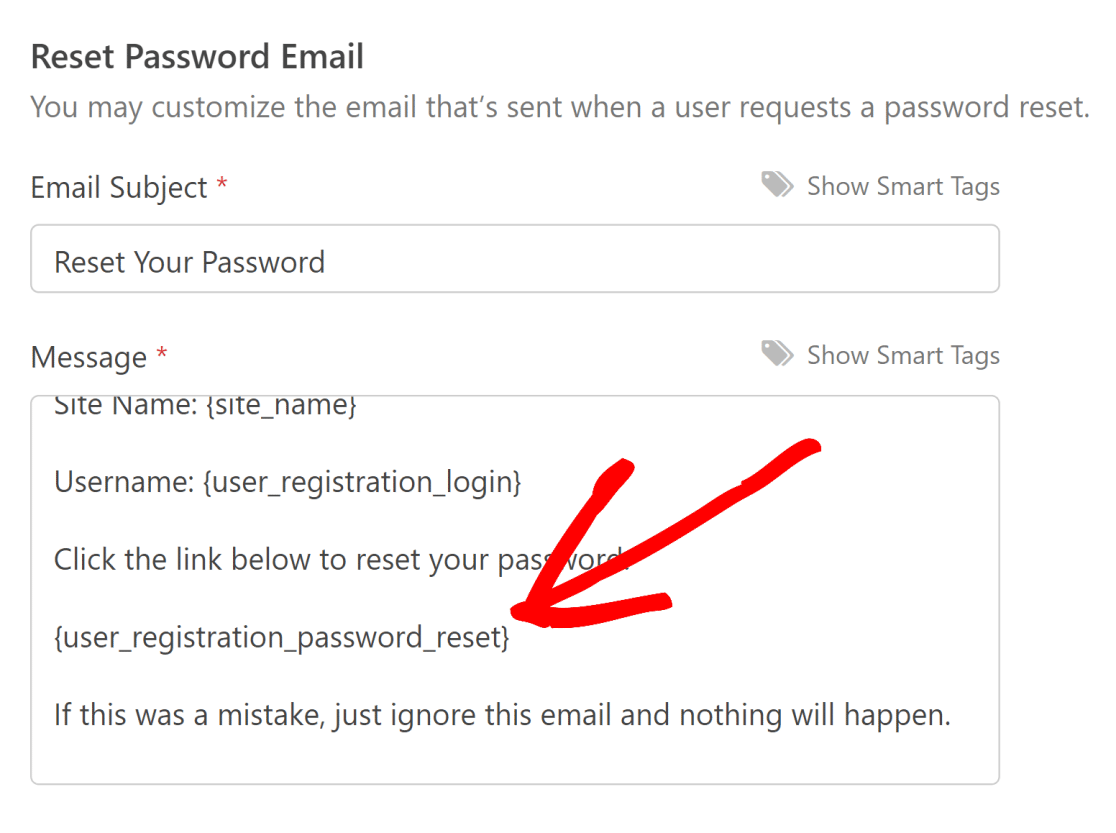 WPForms password reset link tag