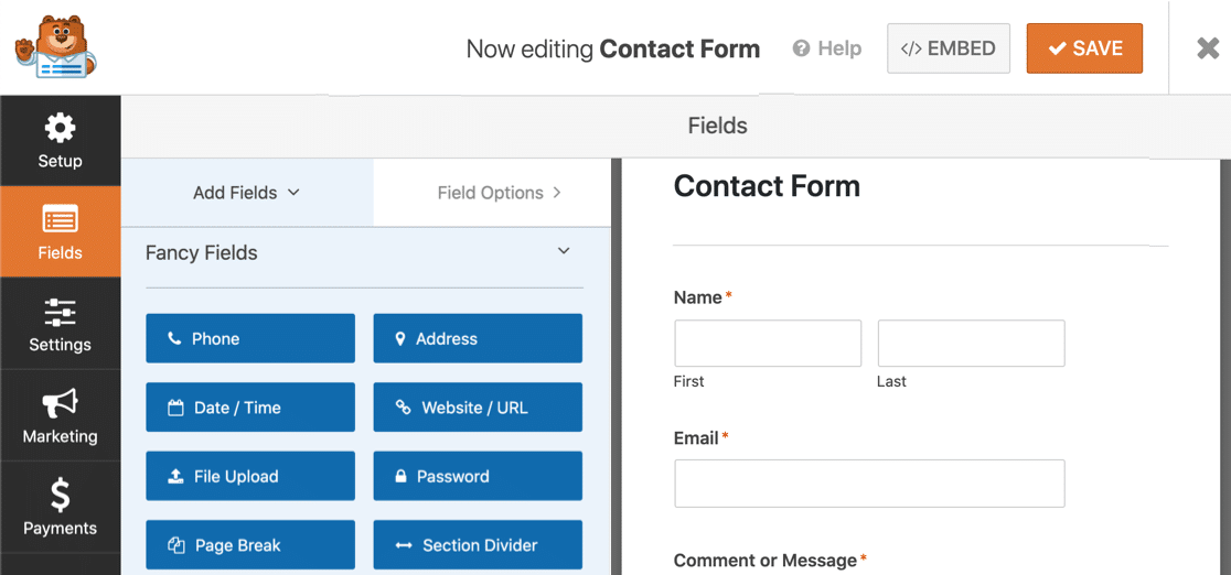 Contact form builder
