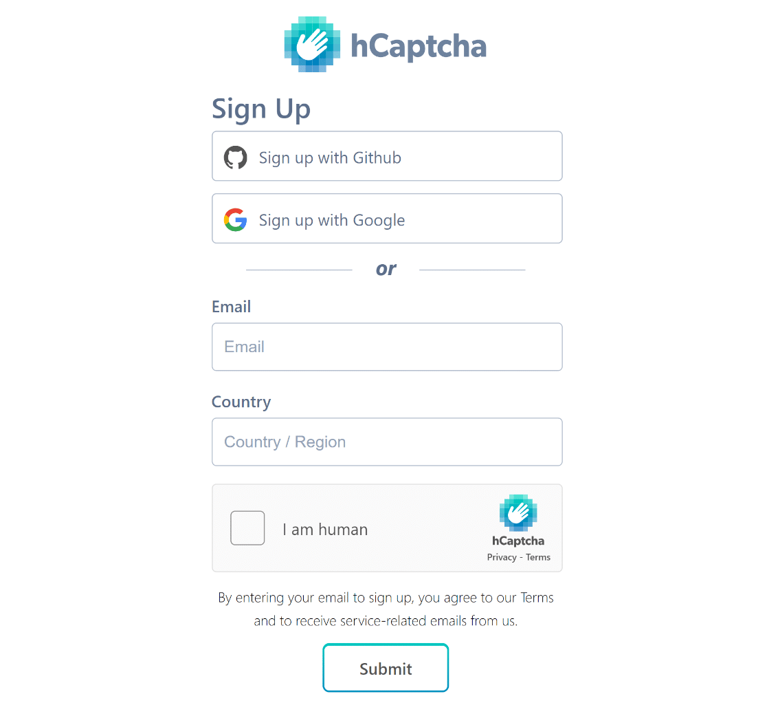 hCaptcha sign up form