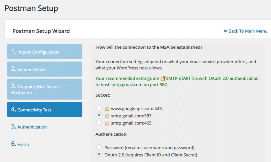 Post SMTP settings