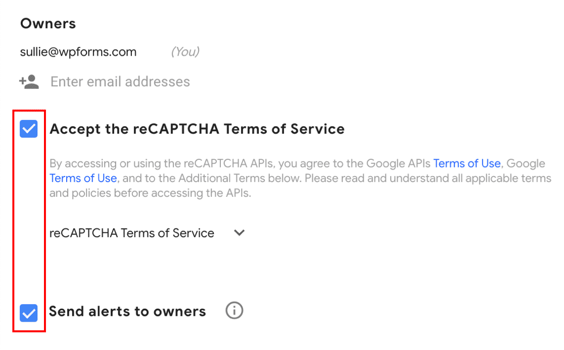 recaptcha settings google terms 