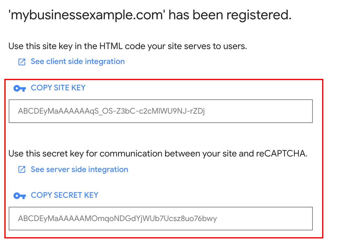 site key and secret key