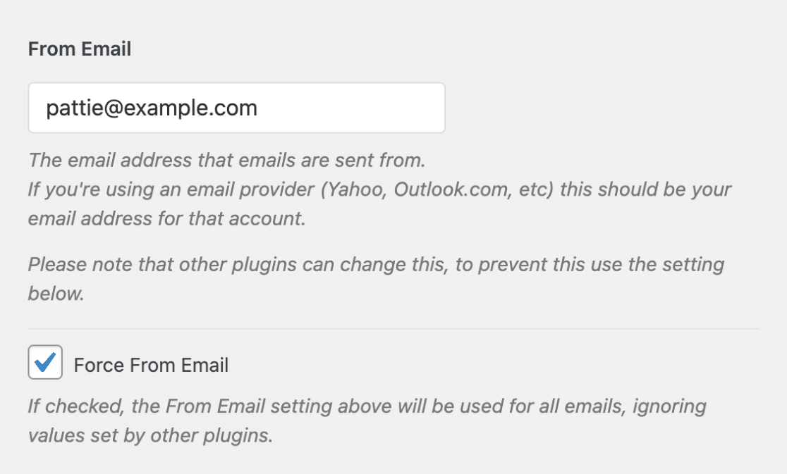 Entering the From Email in the WP Mail SMTP settings