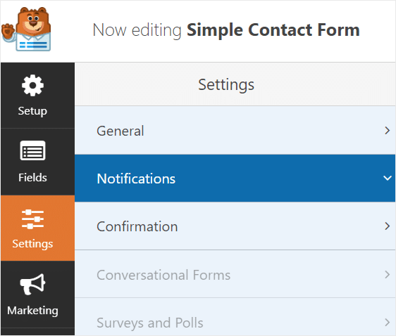 Settings notifications