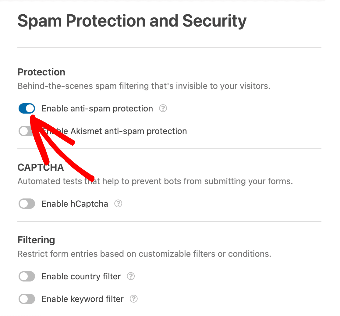 Default anti-spam setting in WPForms