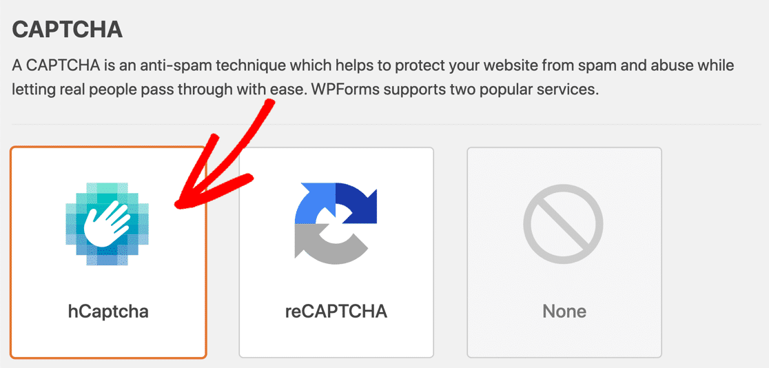 hCaptcha option in WPForms settings