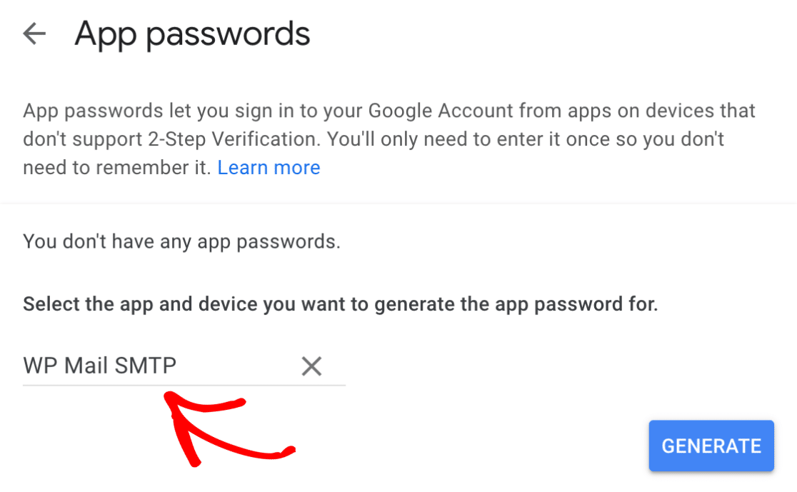 Add a name for your app password