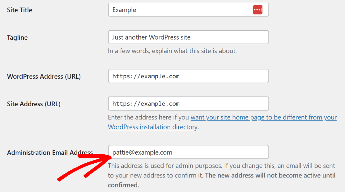 Admin email address