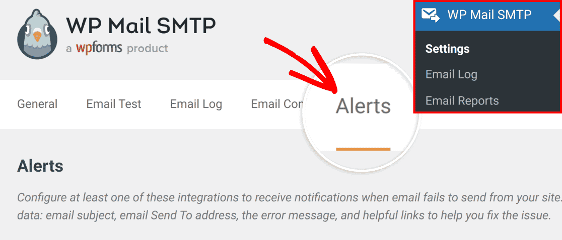 Where to find Alerts in WP Mail SMTP Settings