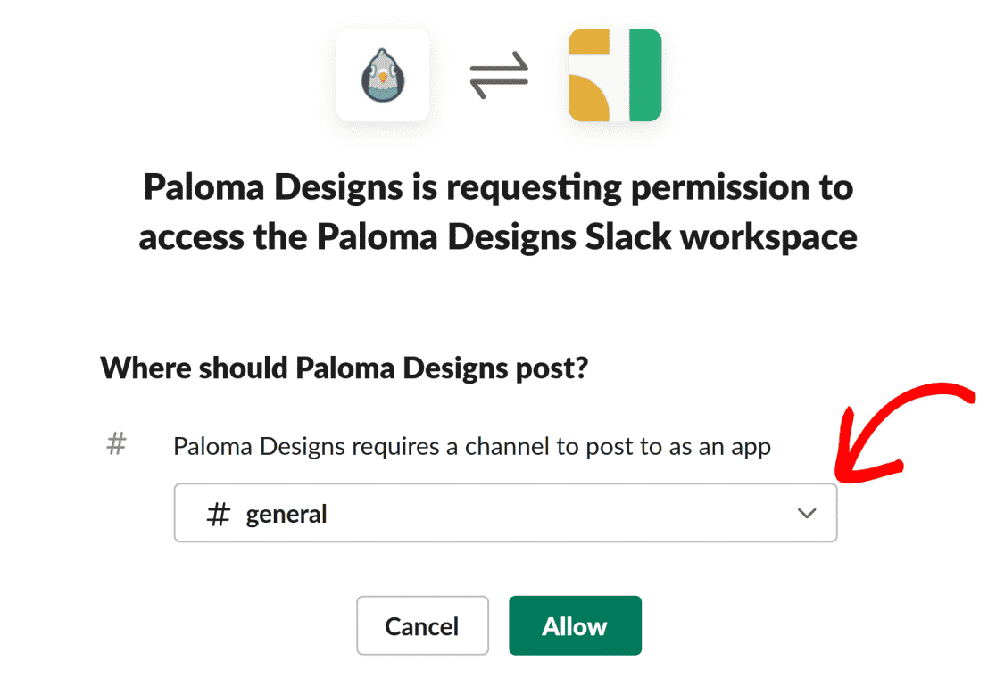 Choose a recipient for your Slack app