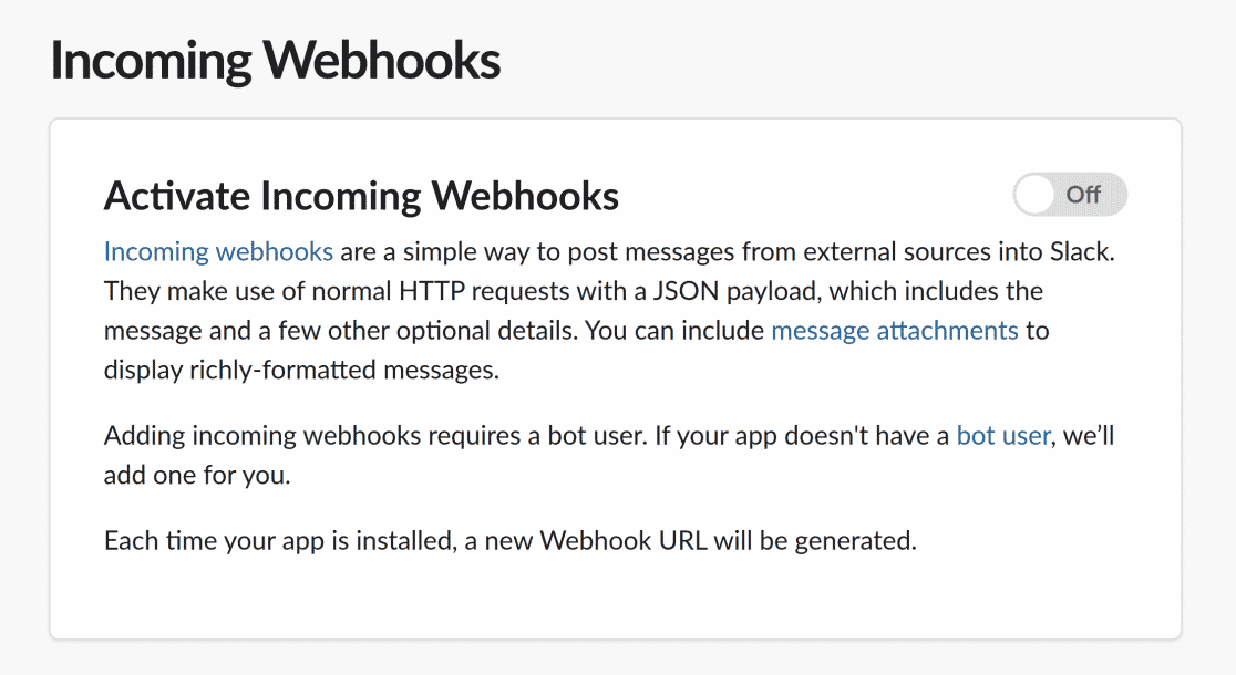 Slack incoming webhooks page