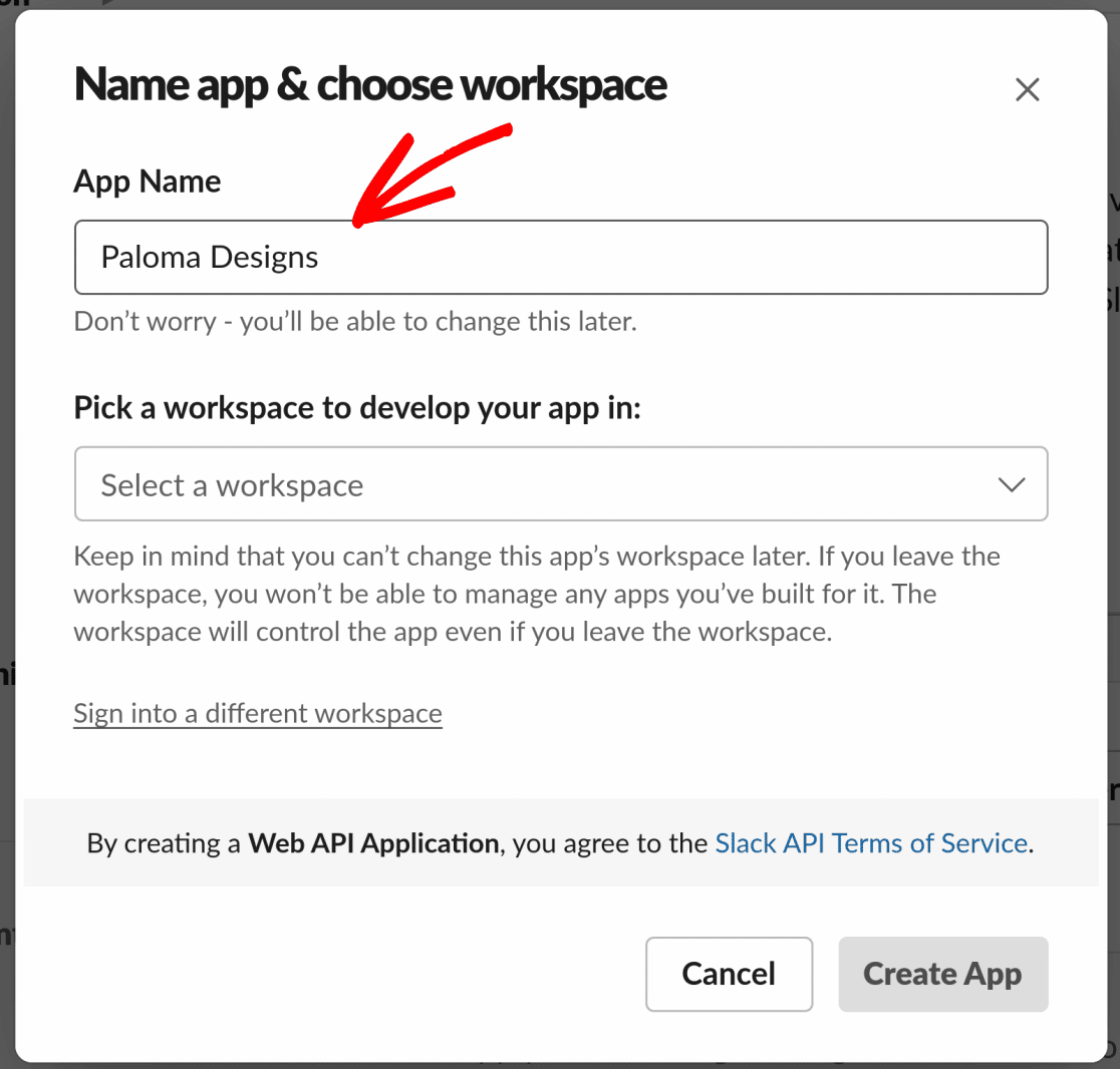 Give your Slack app a name