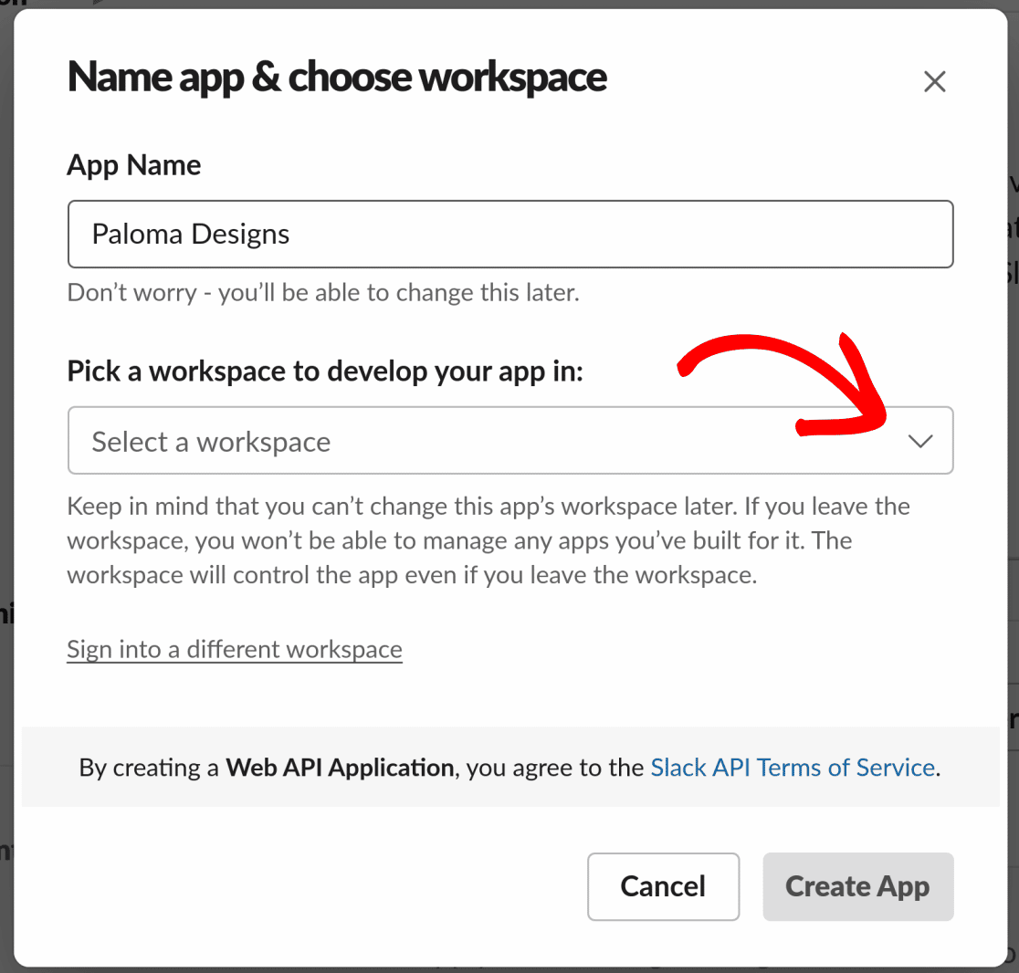 Select a Slack workspace