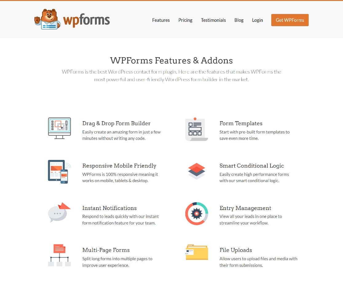 WPForms features and addons