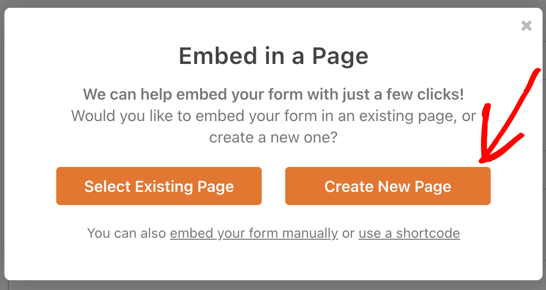 Embed form on new page