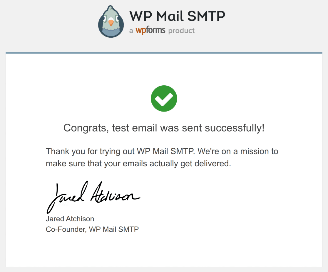 successful test email from wp mail smtp