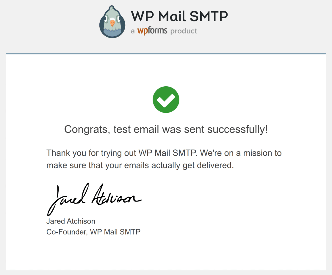 Successful test email from WP Mail SMTP