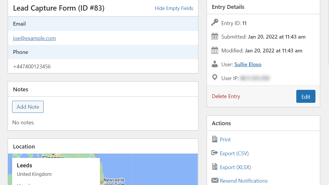 view entry wpforms