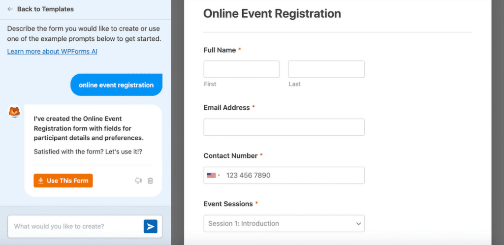 wpforms ai event registration form