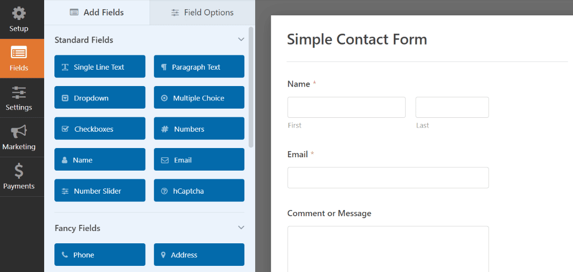 wpforms builder interface