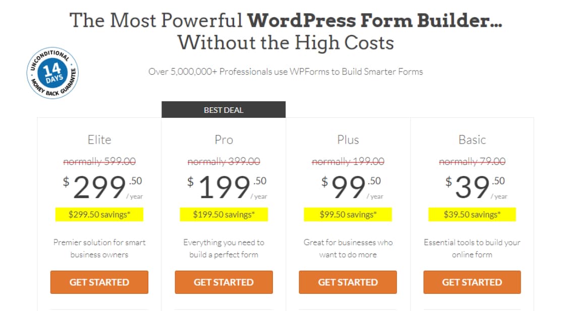 WPForms pricing