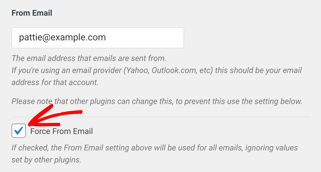 The Force From Email setting