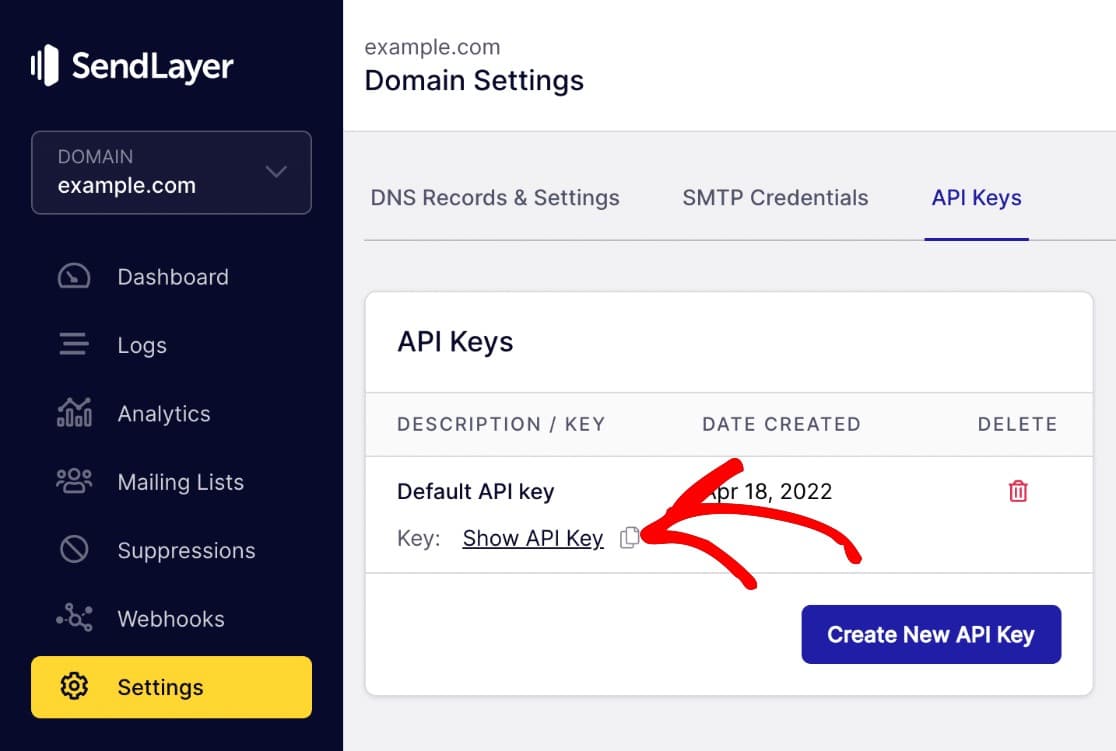 sendlayer domain settings page