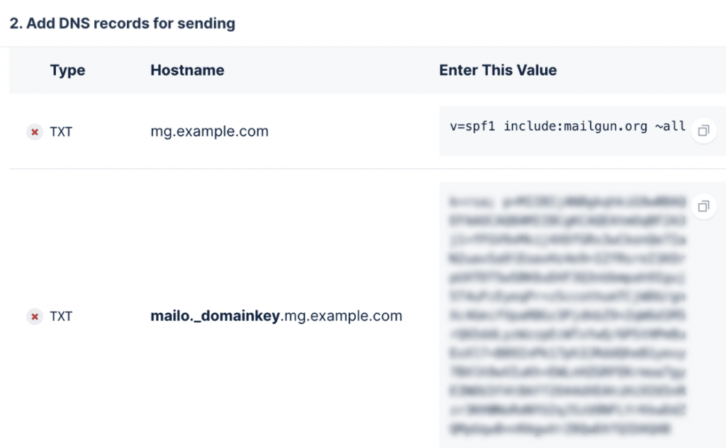 Adding a Mailgun TXT record in a DNS panel
