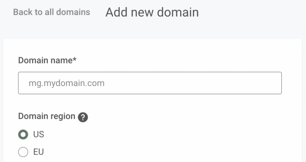 Entering a sending subdomain in Mailgun