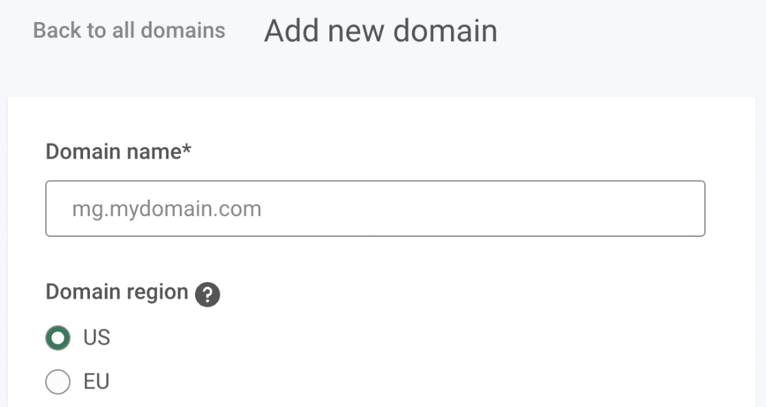 Enter a subdomain for Mailgun