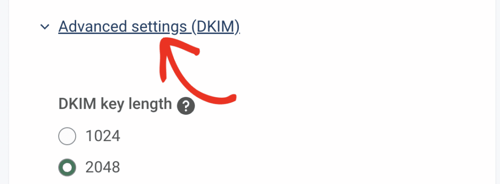 Mailgun advanced DKIM settings set to 2048