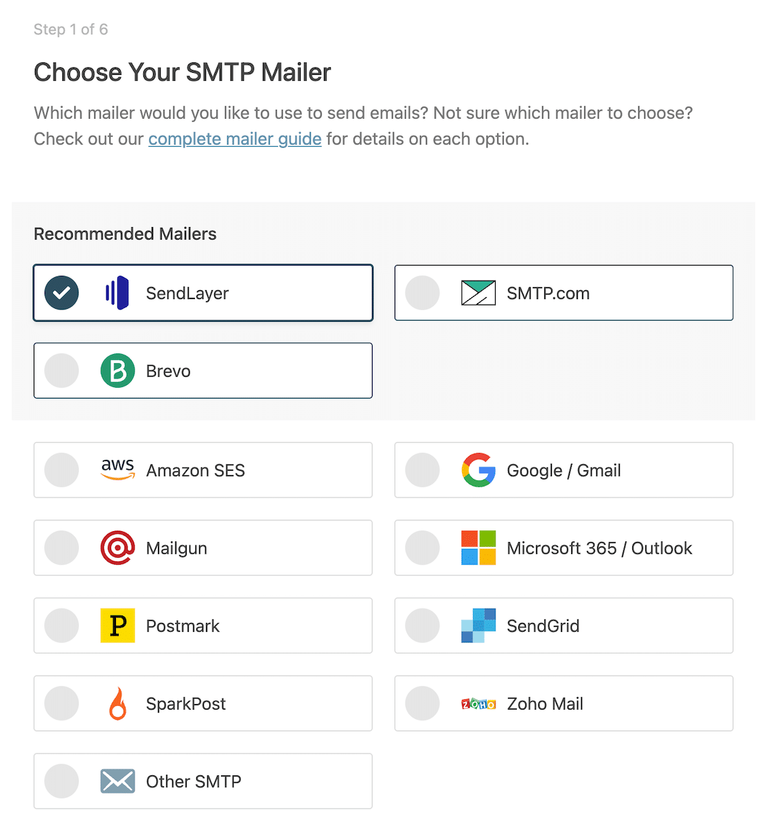 Select SendLayer as your SMTP mailer