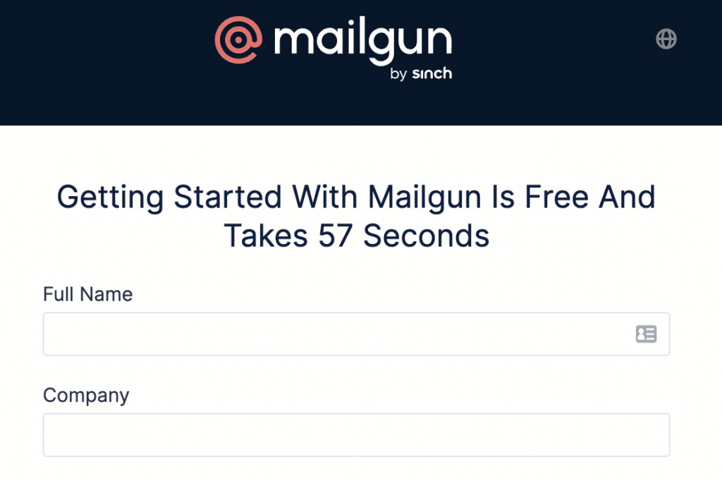 The Mailgun signup form
