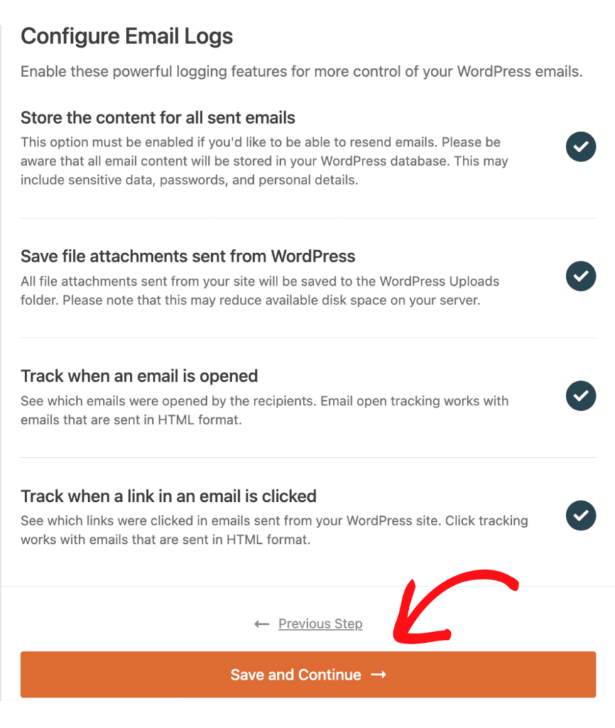 configure-email-logs - WP Mail SMTP Configuring email log options in the Setup Wizard