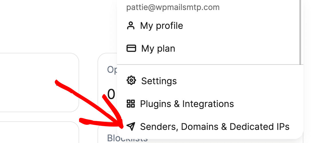Select the option for Senders, Domains & Dedicated IPs