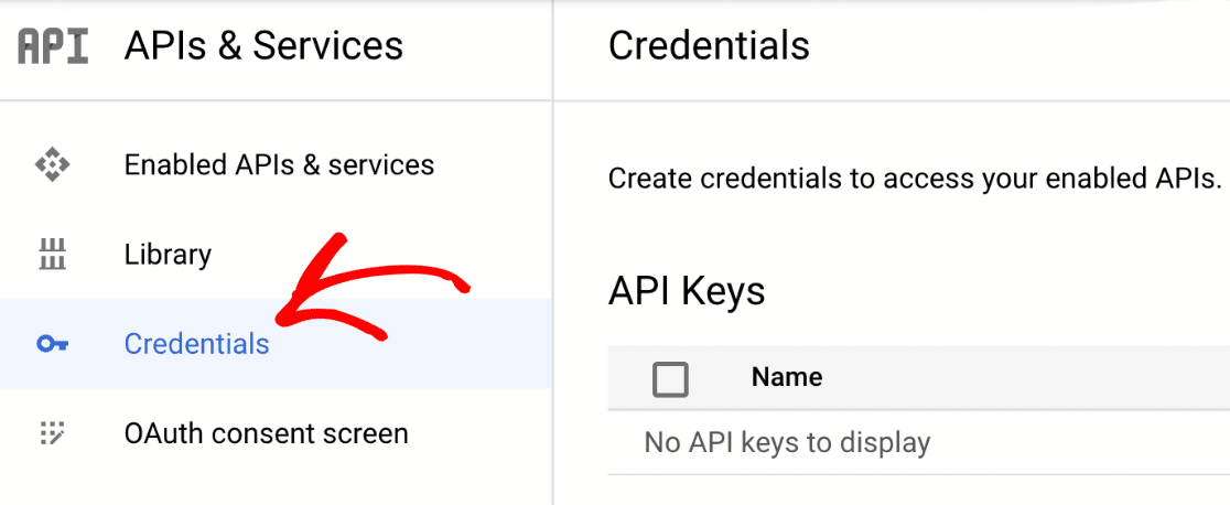 api credentials page