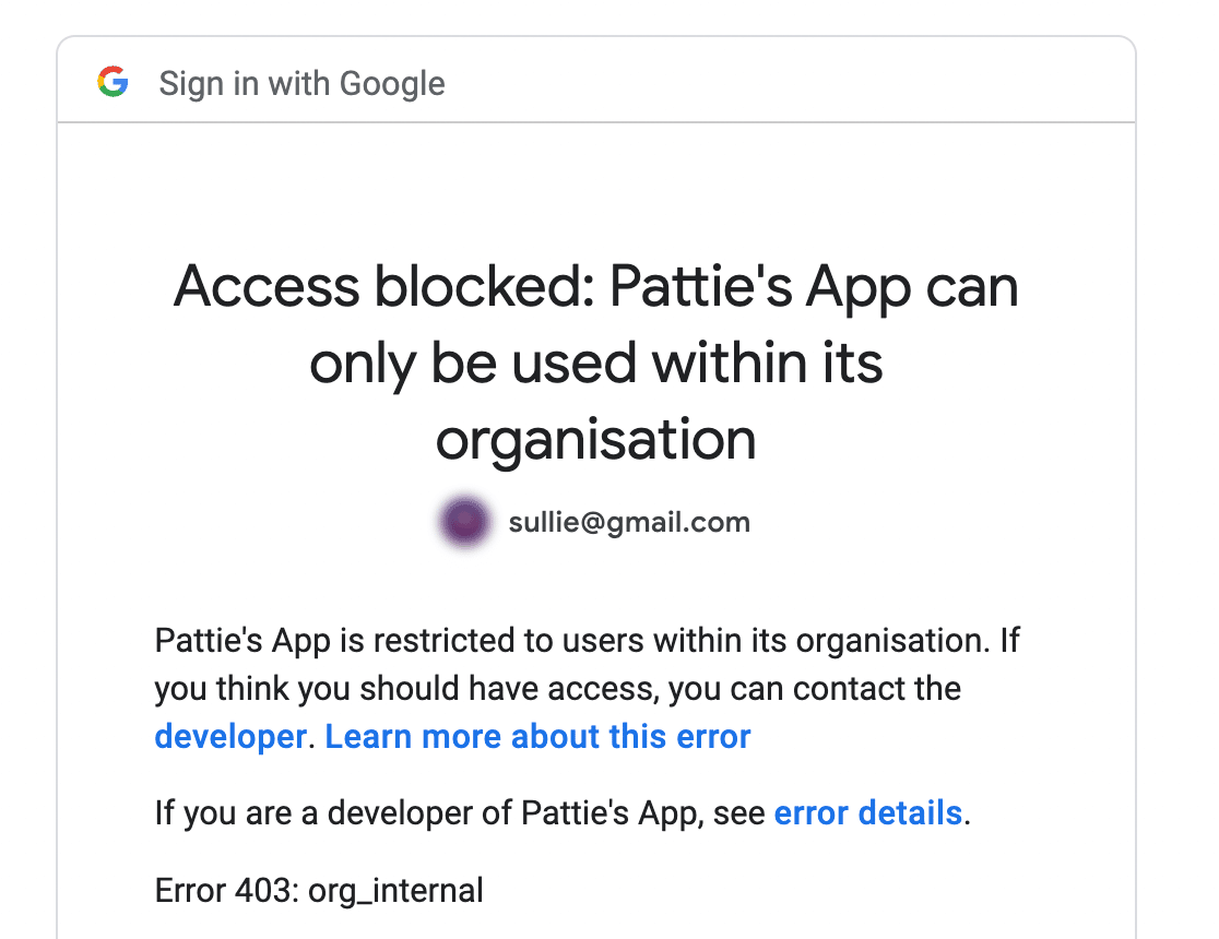 Access Blocked Gmail Error