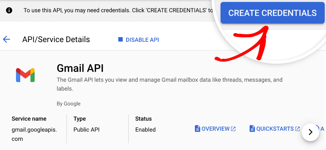 Creating credentials for the Gmail API