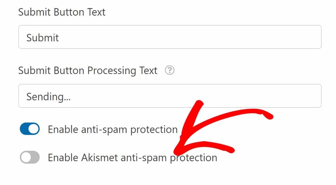 Toggle this button to enable Akismet anti-spam protection