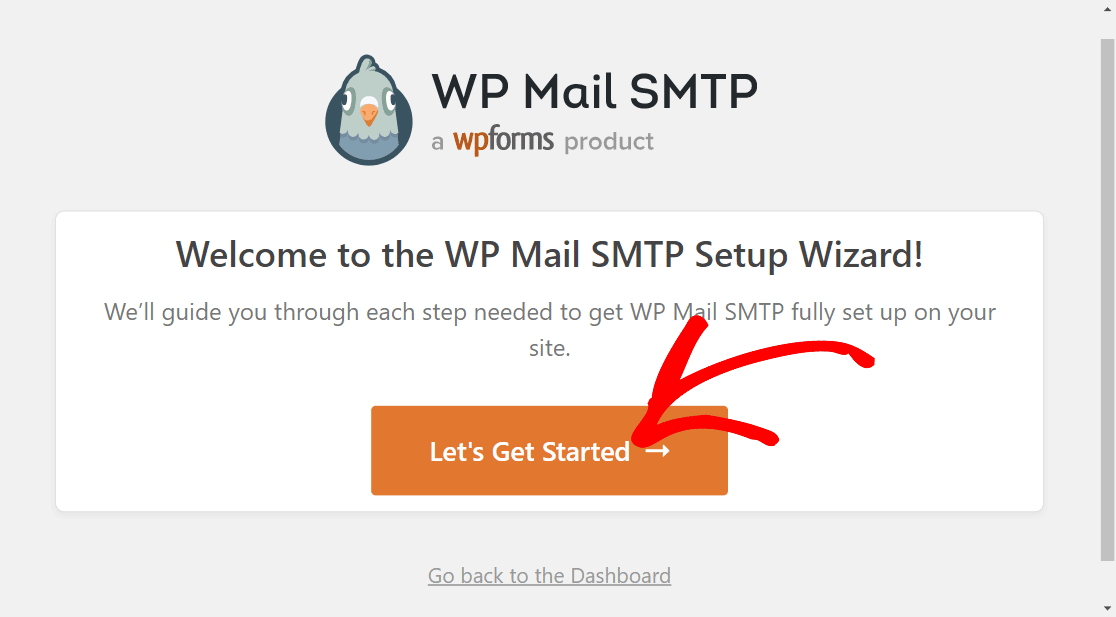SMTP setup wizard get started