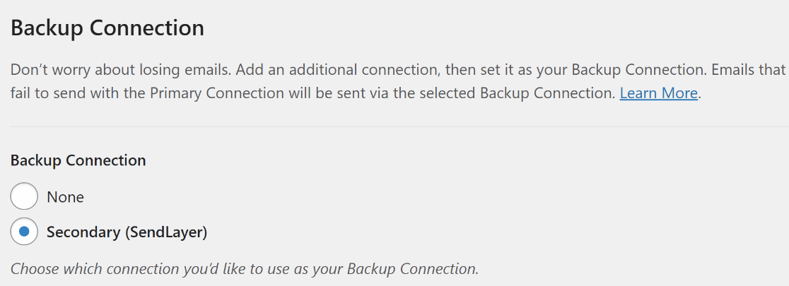 SendLayer backup connection