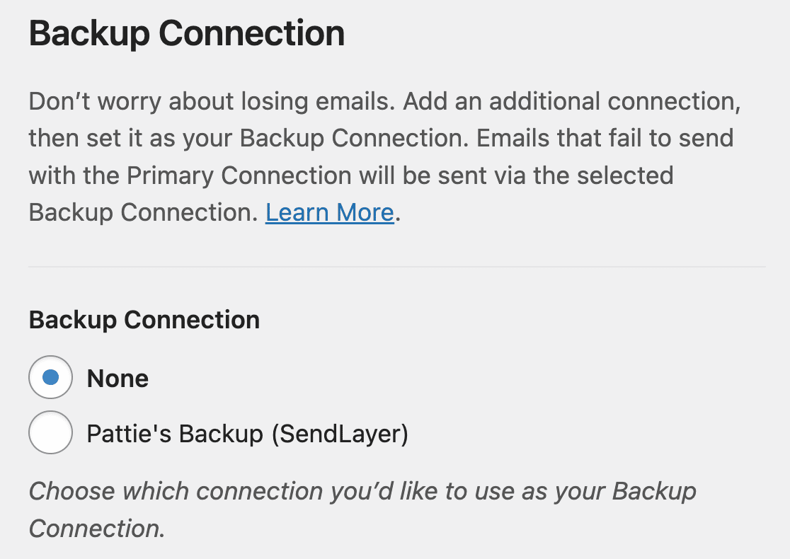 backup connection section