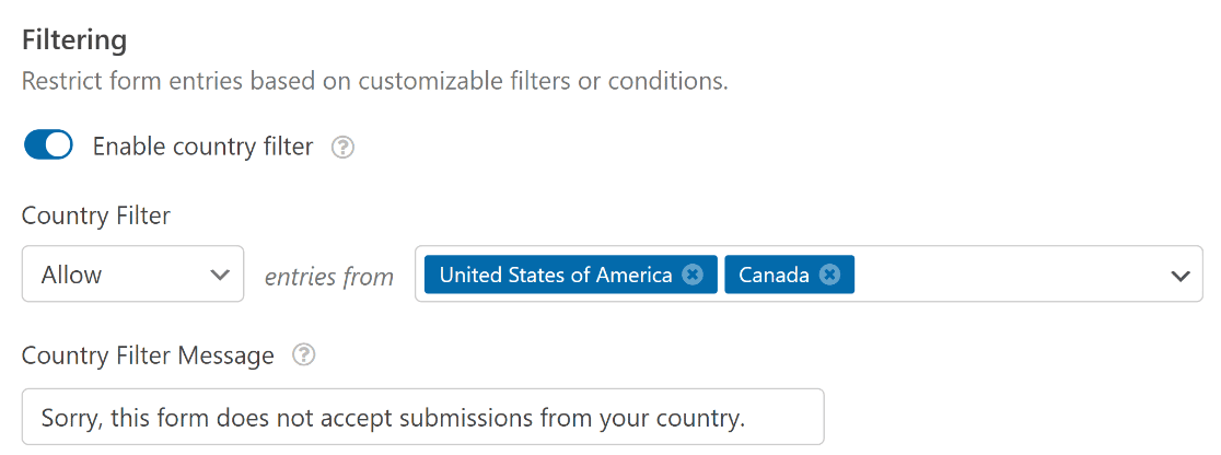 WPForms country filter