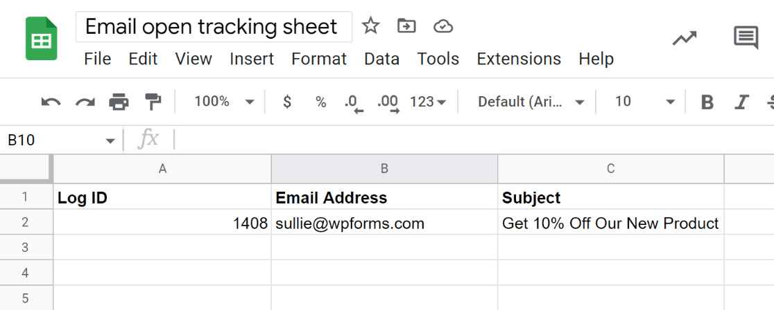 email tracking data in sheet