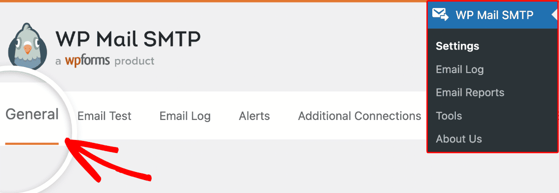General tab SMTP settings