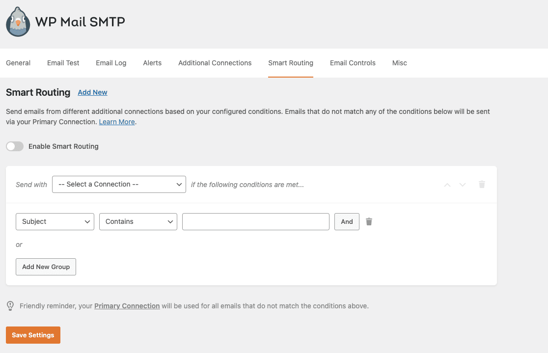 Configuring Smart Routing settings in WP Mail SMTP